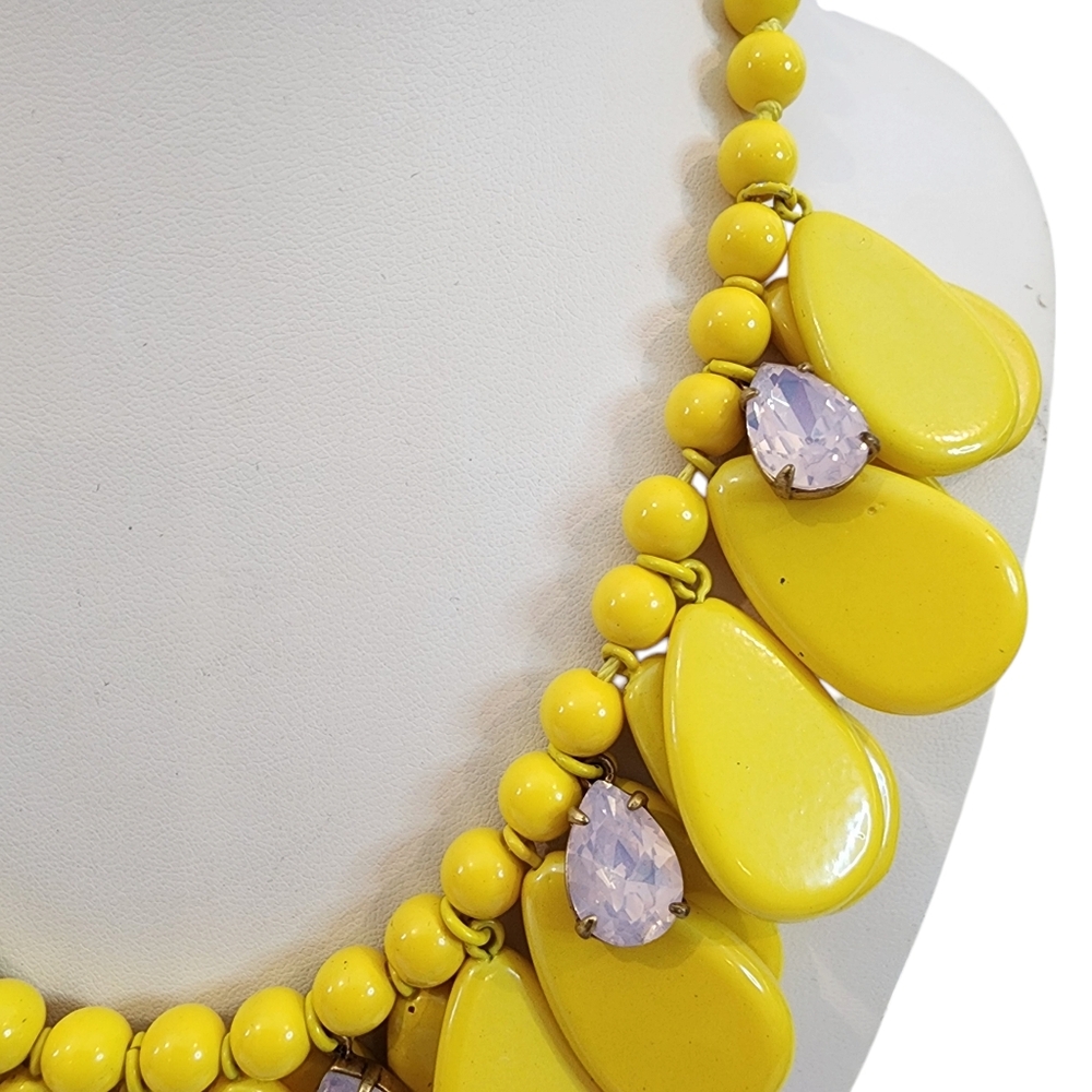 Vintage J. Crew statement necklace yellow teardrops pink rhinestones chunkyA0266 - Picture 10 of 13
